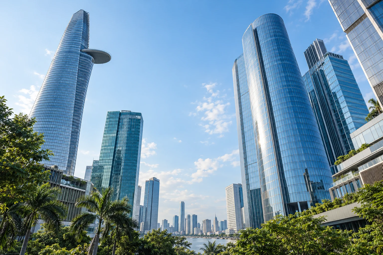 Illustrative architecture of a modern Vietnamese financial district